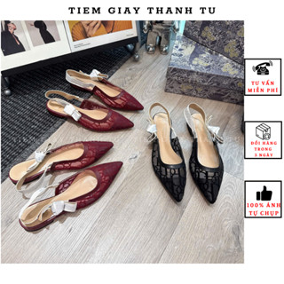 (16889-b) sandal nữ đế bệt ren lưới mũi nhọn vải lưới phối chun sau hàng QC fullbox