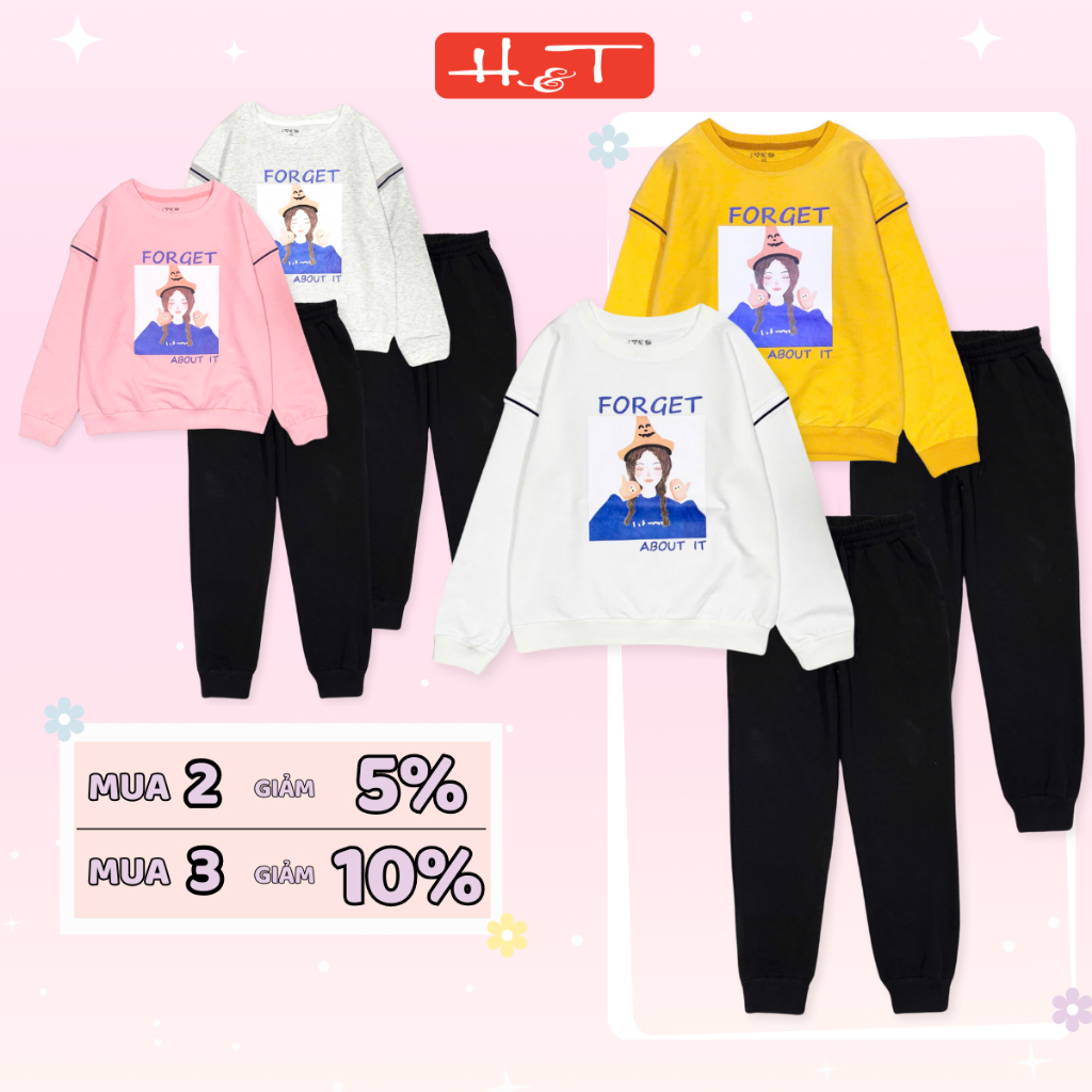 [GIẢM SỐC 70%] Bộ dài bé gái chất da cá cotton co giãn 4 chiều dày mịn ấm áp cho bé gái lớn từ 10-16