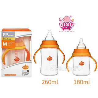 Bình sữa Wesser cổ rộng nhựa PP cho bé 180ml 260ml có quai cầm