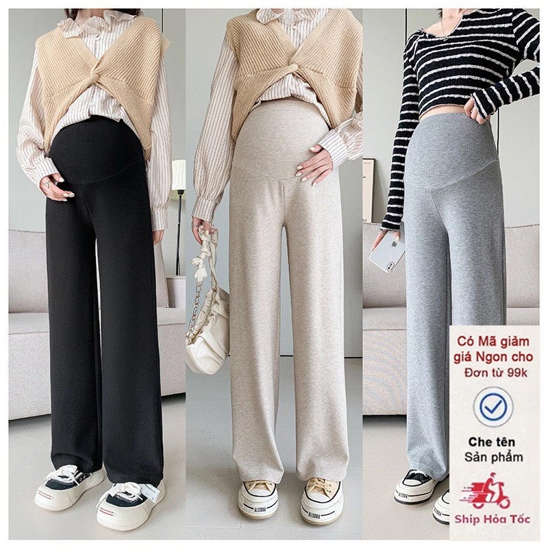 Quần bà bầu dài ống Suông rộng chất TĂM HÀN công sở dày dặn co giãn thoải mái HEROMOM