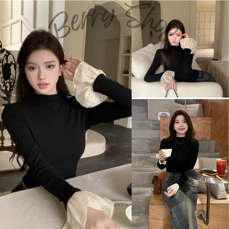 Áo thun tay tơ kiểu dáng basic Berry shop - Thun dáng ôm dài tay body phong cách điệu đà