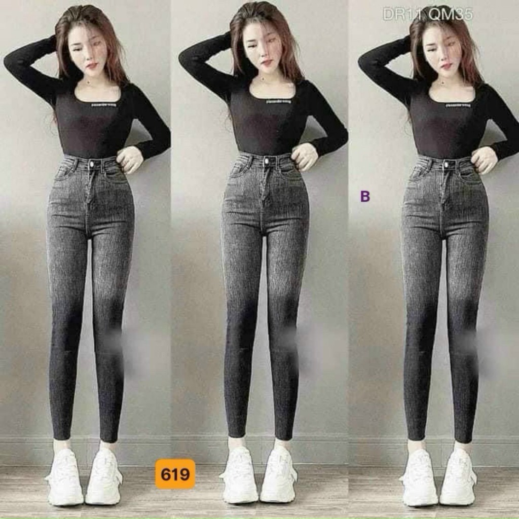 Quần jean nữ co giãn, quần bò lưng cao 9 tấc dáng ôm body cạp cao nhiều mẫu Bi_shop 173 ms511
