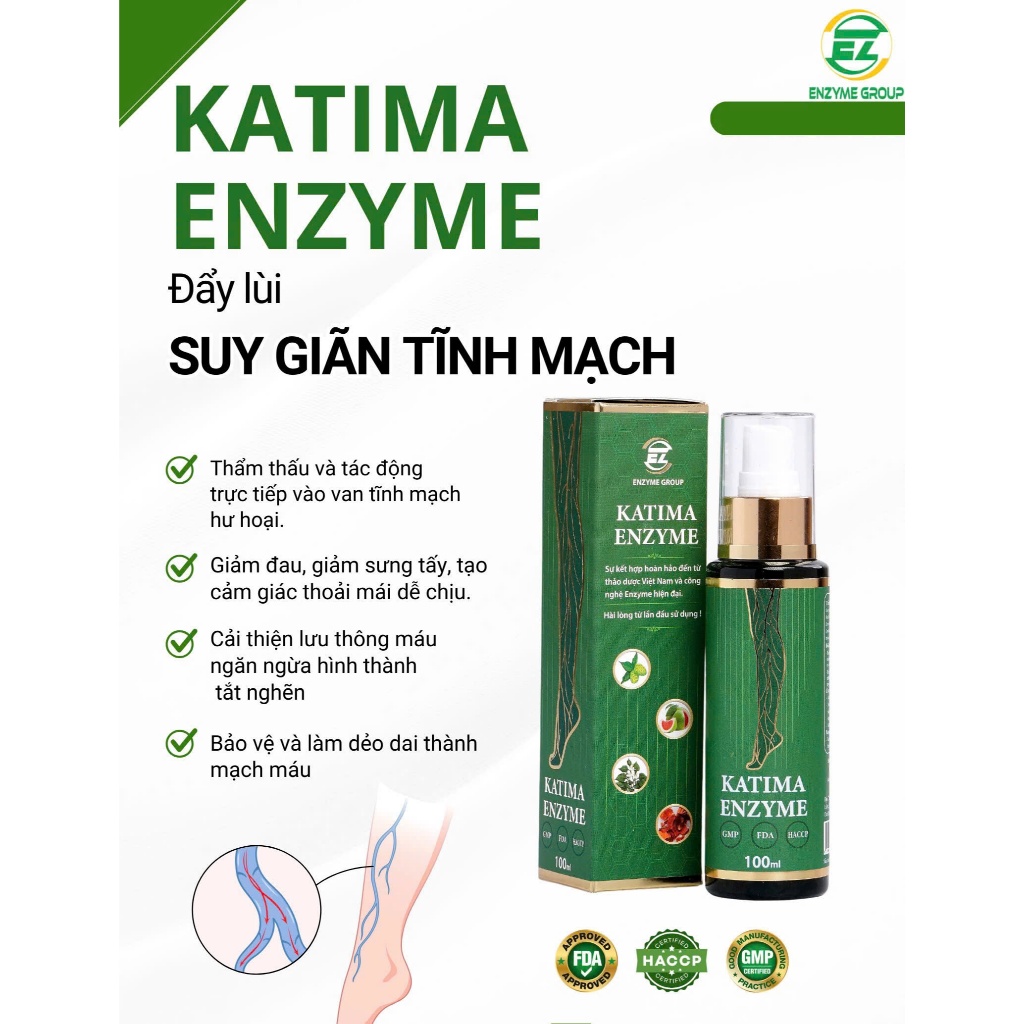 Xịt giãn tĩnh mạch Katima Enzyme – giúp giảm suy giãn tĩnh mạch nhanh chóng - hộp 100ml