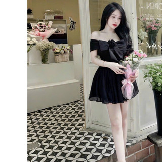 *Đầm thời trang nữ sang chảnh chất tơ bẹt bai phối nơ bản to trước ngực có mút có quần đùi siêu xịn xò váy ngắn tôn eo