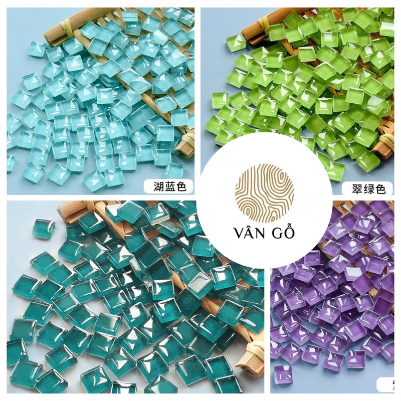 Hạt Mosaic nhiều màu sắc 100g ~ 110 viên vuông, hạt kính, nguyên liệu làm tranh khảm, Mosaic, đồ thủ