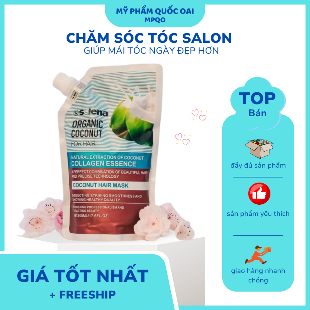Dầu Ủ Hấp Dừa Selena Organic Coconut Collagen Hair Mask mềm mượt tóc 500ml MPQO