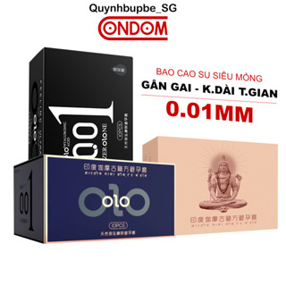 Bao cao su Olo siêu mỏng 001, BCS Gân Gai Kéo Dài Thời Gian QH, Nhiều Gel Bôi Trơn - Hộp 10 BCS