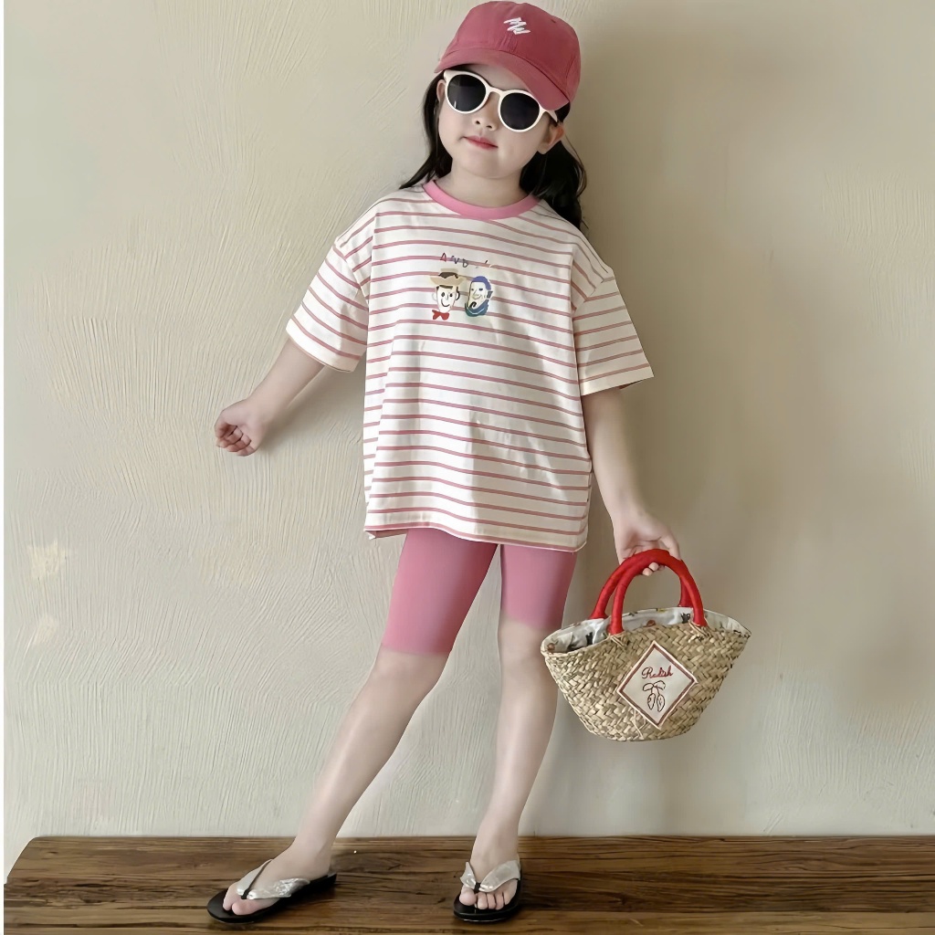 Sét Đồ Bé Gái Áo Phông Cộc Tay+Quần Legging Quốc Chất Vải Thun Cotton , Bộ Quần Áo Trẻ Em Cho Bé Gái