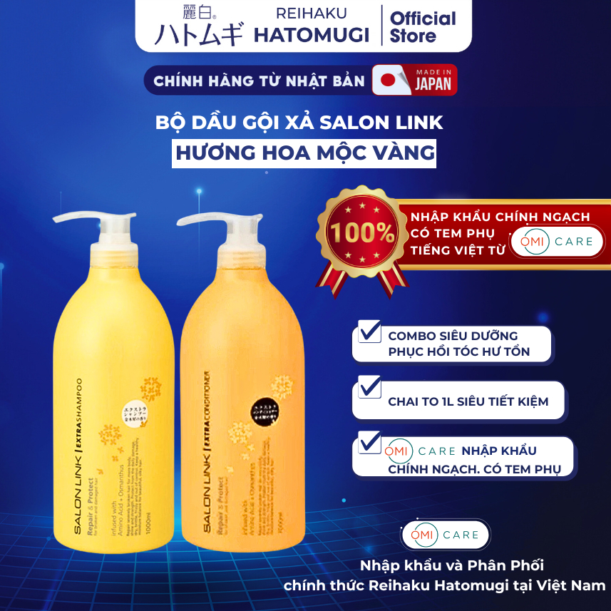 Bộ Dầu Gội Xả Siêu Dưỡng Phục Hồi Tóc Hư Tổn Salon Link Chứa Chiết Xuất Hoa Mộc Vàng (1000ml)