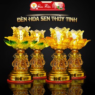  Đèn Bàn Thờ Hoa Sen Thủy Tinh Cao Cấp Có Led Siêu Sáng CHÂN THIỆN MỸ Đồ Thờ Cúng Trang Trí Bàn Thờ Gia Tiên Bàn Phật 