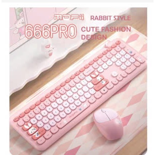 Bộ bàn phím và chuột MOFII 666PRO kết nối không dây bằng chip USB 2.4G họa tiết thỏ