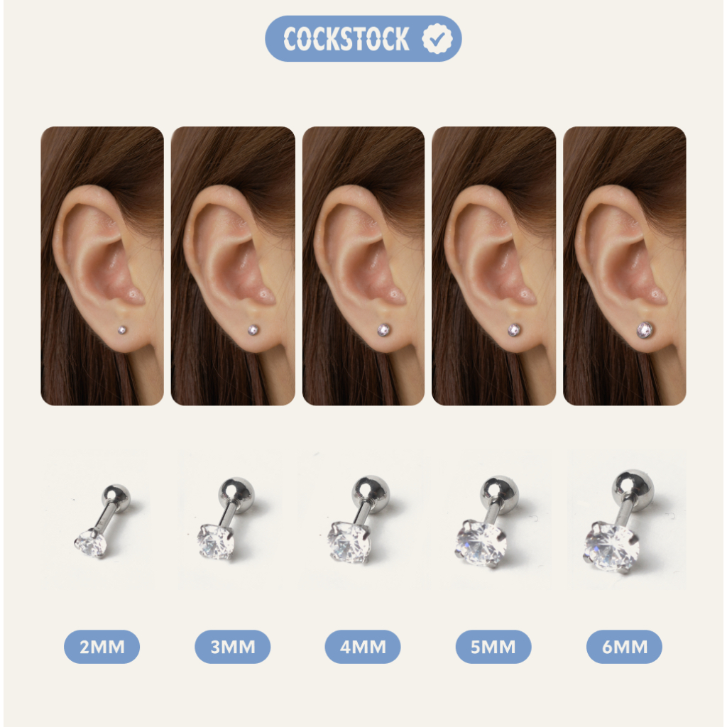 Khuyên Tai Đá Tròn COCKSTOCK Nhiều Size Lấp Lánh Tối Giản Dễ Phối Đồ Round Diamond Earring