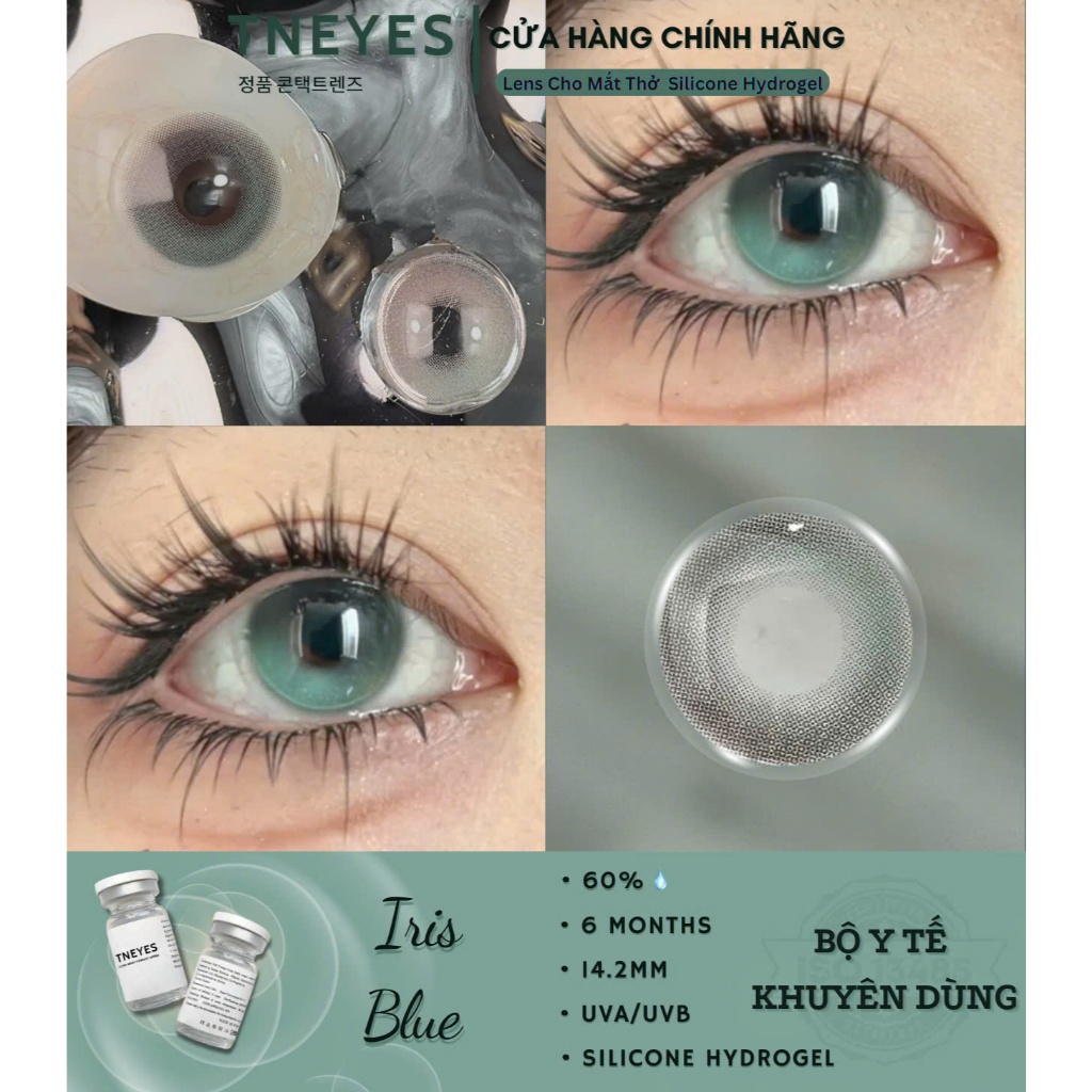 [TNEYES] Kính áp tròng Iris Blue màu xanh trời khuyết nửa vòng ma mị, DIA 14.2mm, Lens cận 0-8 độ