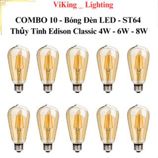 (COMBO 10)  Bóng Đèn Led Edison ST64 4W 6W 8W Tiết Kệm Điện Thủy Tinh Giả Sợi Đốt Trang trí Chiếu Sáng Decor