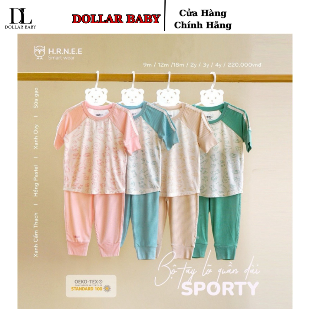 Bộ Tay Lỡ Quần Dài Trẻ Em Hrnee Sporty 6M-4Y - Vải Modal Mềm Mại, Nằm Điều Hòa - Chính Hãng Việt Nam