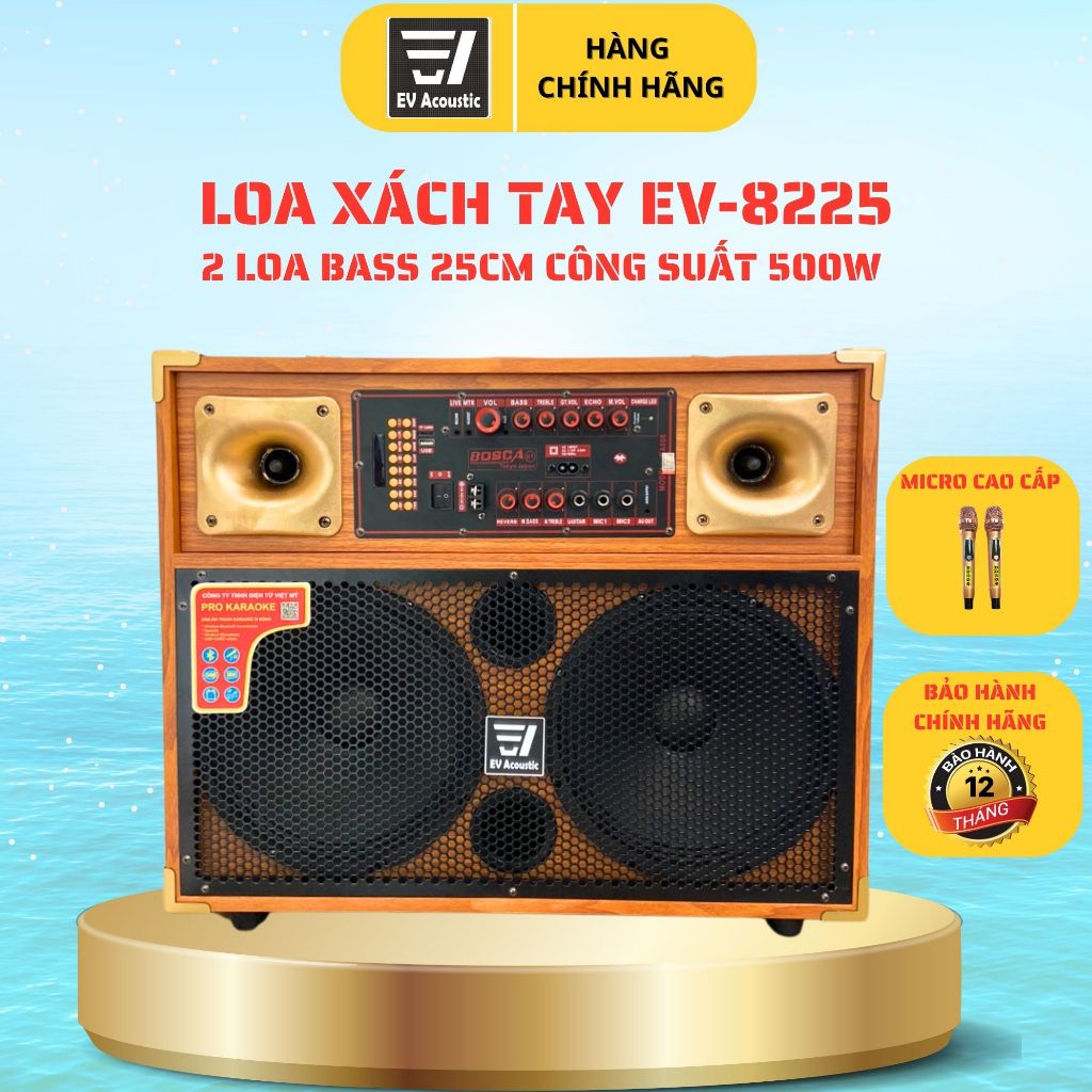 Loa Kéo Xách Tay IP-8225 | Công suất 500W | 2 bass 25 | Loa karaoke di động | Bluetooth, pin trâu
