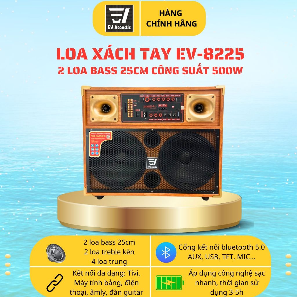 Loa Kéo Xách Tay IP-8225 | Công suất 500W | 2 bass 25 | Loa karaoke di động | Bluetooth, pin trâu