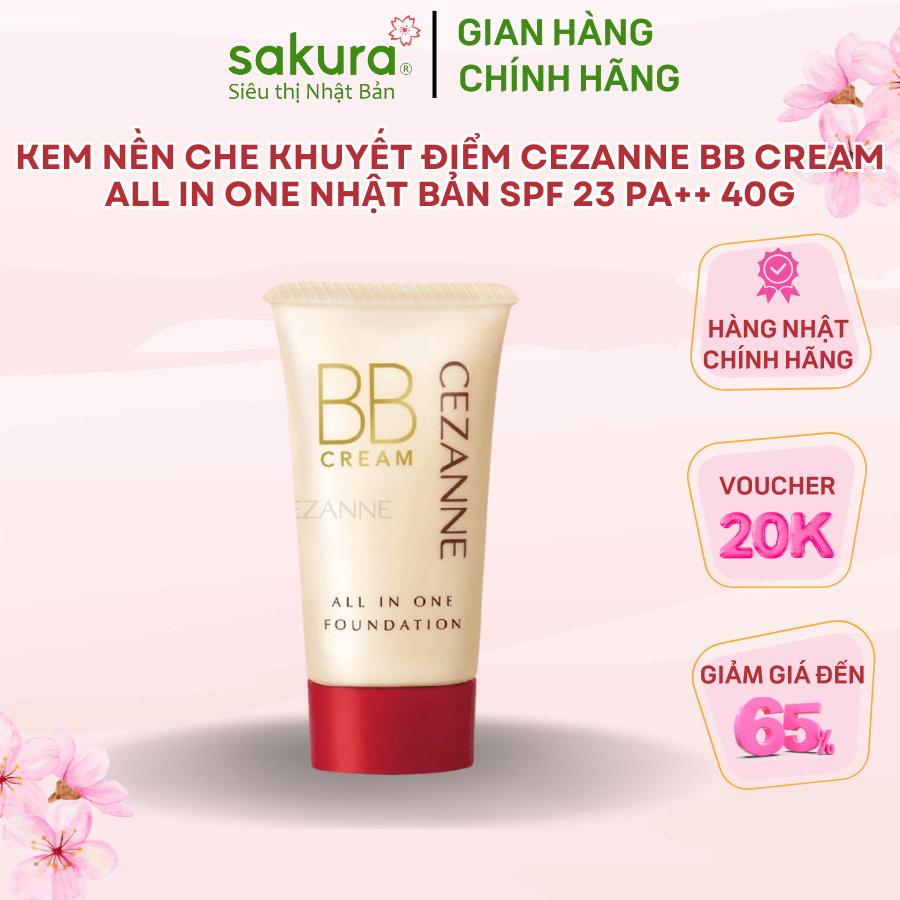 Kem nền che khuyết điểm Cezanne BB Cream All In One Nhật Bản SPF 23 PA++ 40g