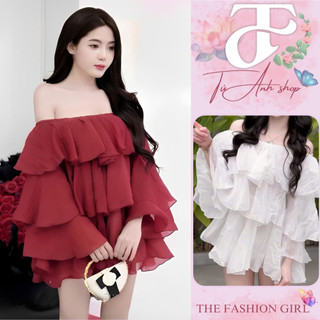  Váy trễ vai chấm bi tầng siu sang chảnh Đầm nữ hở vai babydoll tiểu thư siu xinh Tu Anh shop 