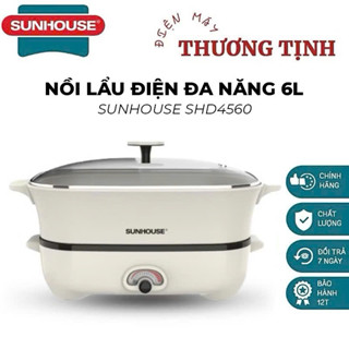 Nồi LẨU ĐIỆN 6L SUNHOUSE SHD4560, Công suất cao lên đến 1800W, Chống dính men sứ Ceramic bền bỉ , dày 2mm, dung tích 6L