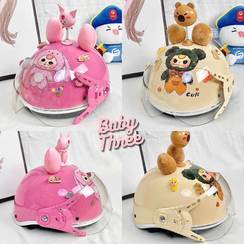 Mũ Bảo Hiểm Baby Three Kính, Nón Bảo Hiểm Trẻ Em Cute Tặng Kèm Charm, Phụ Kiện Ngẫu Nhiên FACE MASK.STORE-999