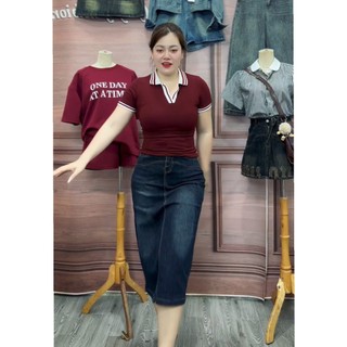   BIGSIZE 80KG  1326 Chân Váy Jean Nữ Dài Qua Gối Lưng Cao Co Giãn Viền Trước CV bò dài lửng đẹp HOT 