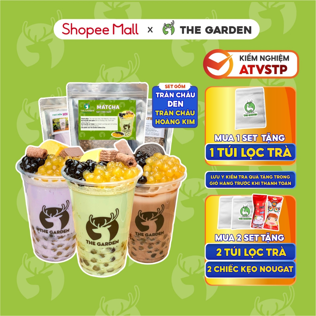 Set nguyên Trà Sữa tự pha THE GARDEN IGWT vị matcha, nguyên liệu làm trân châu đường đen