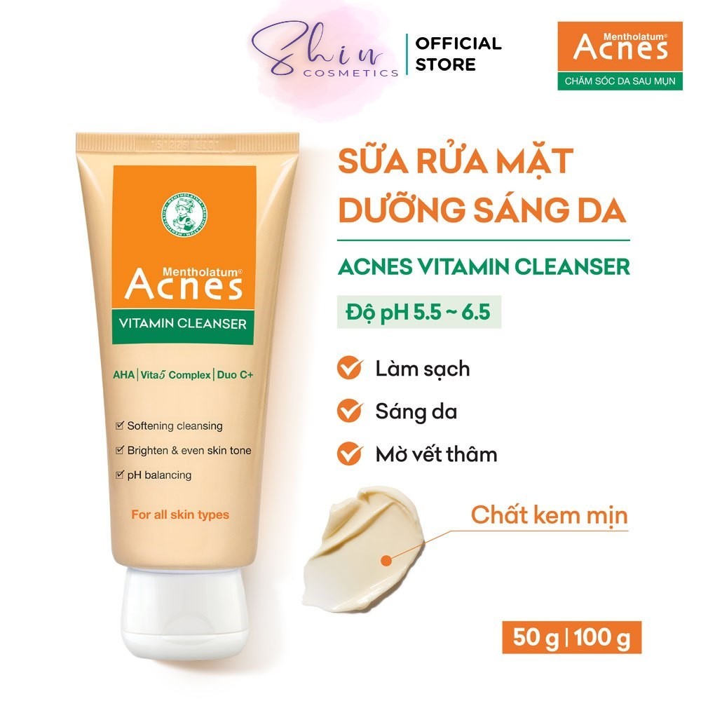 Kem Rửa Mặt Vitamin Dưỡng Da Giảm Thâm Mụn  Acnes Vitamin Cleanser 100G