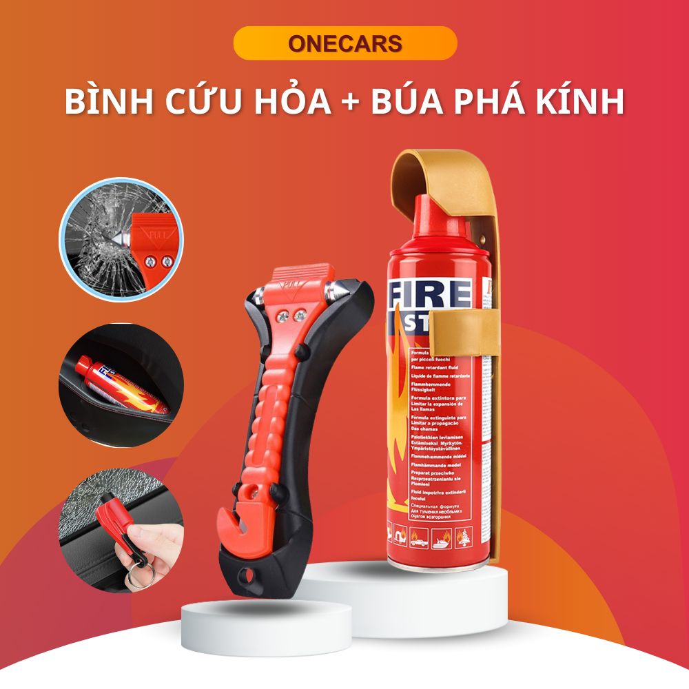 Combo Sản Phẩm Cấp Thiết Dùng Cho Ô Tô Bình CC Mini + Búa Thoát Hiểm An Toàn