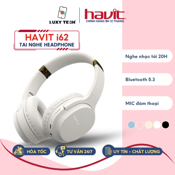 Tai Nghe Bluetooth Headphone HAVIT i62, Driver 40mm, BT 5.3, Nghe Đến 20H, Gập Gọn - CHÍNH HÃNG BH 1