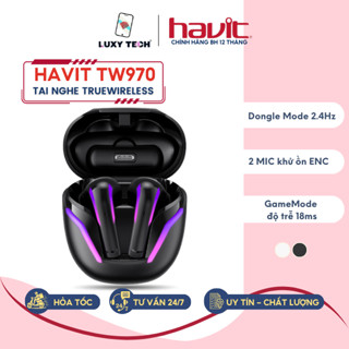 Tai Nghe TWS HAVIT TW970, BT 5.3, Dongle Mode Độ Trễ 18ms, 2 Mic ENC, Nghe Nhạc Đến 24H - Chính Hãng BH 12 Tháng