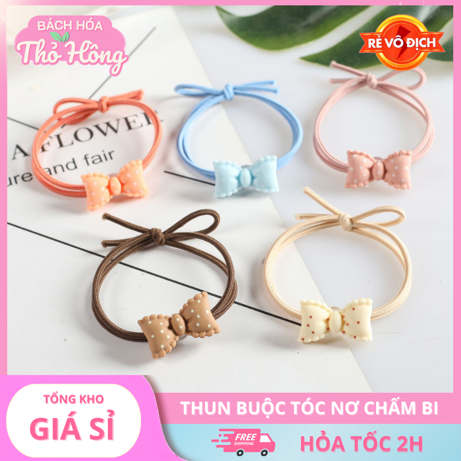 Thun Buộc Tóc Nơ Chấm Bi