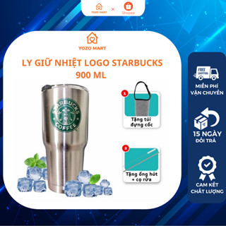 Ly giữ nhiệt Logo STARBUCKS dung tích 900ml tặng kèm ống hút cọ rửa và túi đựng