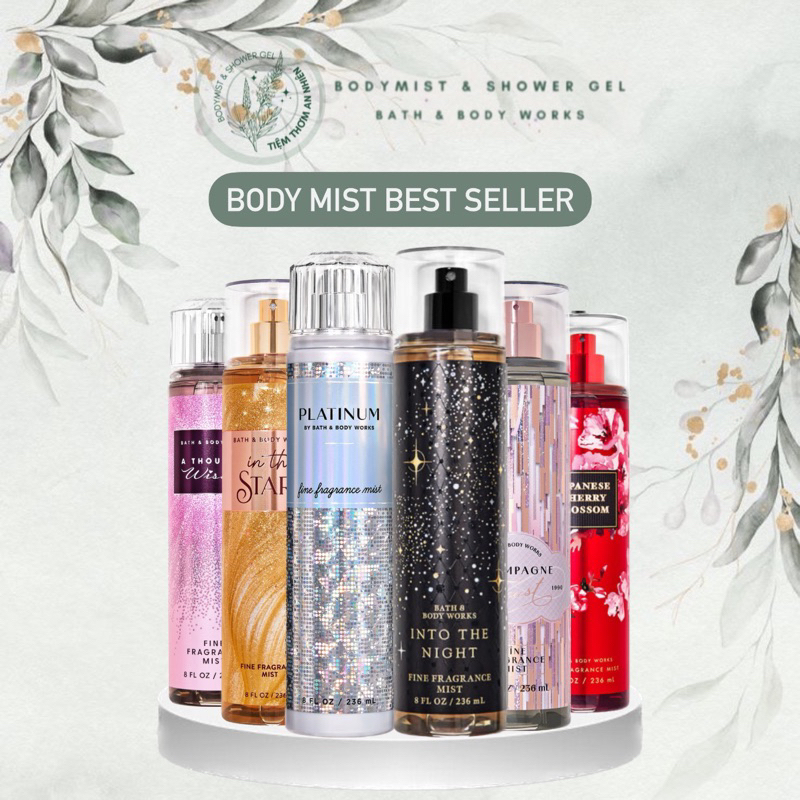 [15.2 VOUCHER 20K MÃ TIEM20K30] Body mist Bath And Body Works 236ML xịt thơm toàn thân BST Best Seller Into The Night
