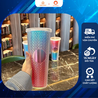 Bình giữ nhiệt STARBUCKS họa tiết vây cá, kim cương dung tích 710ml tặng kèm ống hút