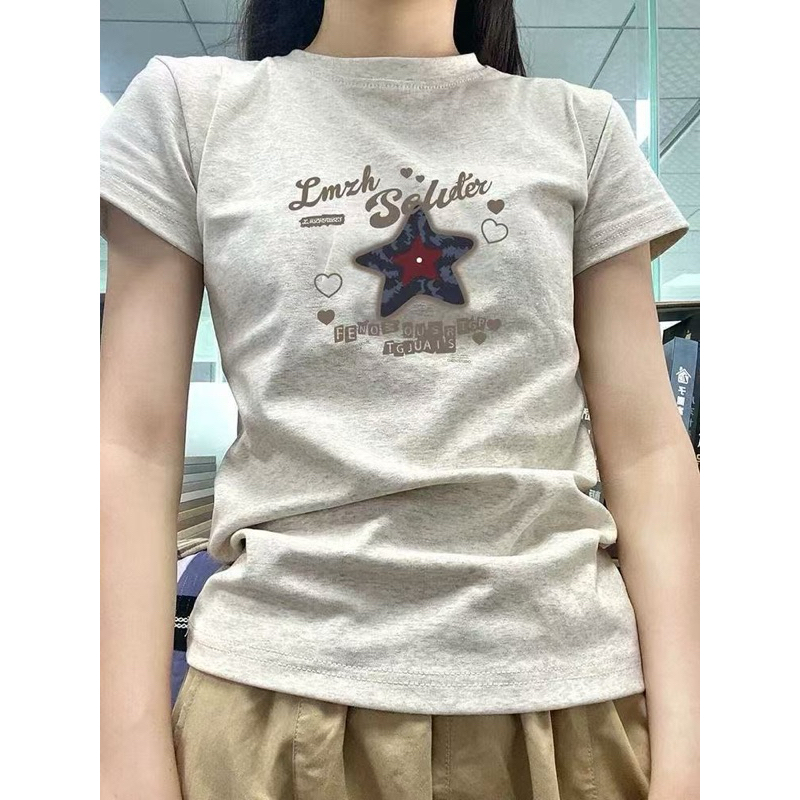 Áo Babybtee Kiểu Thun Nữ Cổ Tròn Xám Tiêu In Hình Dễ Thương | BigBuy360 - bigbuy360.vn