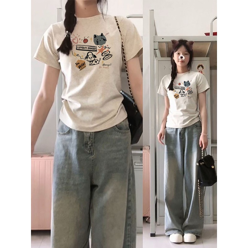 Áo Babybtee Kiểu Thun Nữ Cổ Tròn Xám Tiêu In Hình Dễ Thương | BigBuy360 - bigbuy360.vn