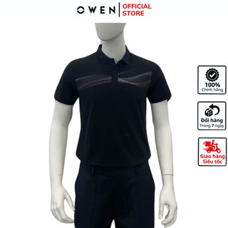  Áo thun polo ngắn tay OWEN APV253627 phông nam cổ bẻ màu đen in họa tiết vải cotton cao cấp mềm mại dáng body fit 