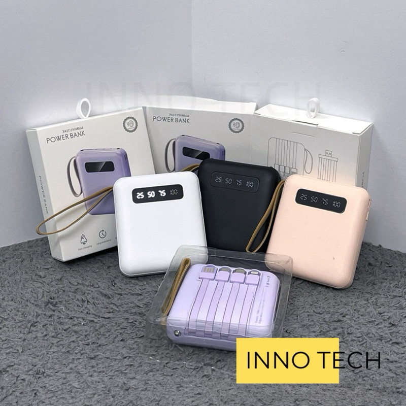 Sạc Dự Phòng 20000mAh Dung Lượng Lớn, Tích Hợp Sẵn 4 Dây Sạc Type-C, Ligning, Micro, USB, Có Đèn Led, Bảo Hành 2 Năm