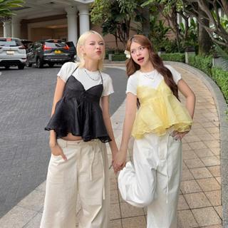  NAVIE x AB HOUSE -  MUA 1 KÈM 1 THUN TRƠN TRẮNG   Áo 2 dây babydoll BABI thời trang nữ 