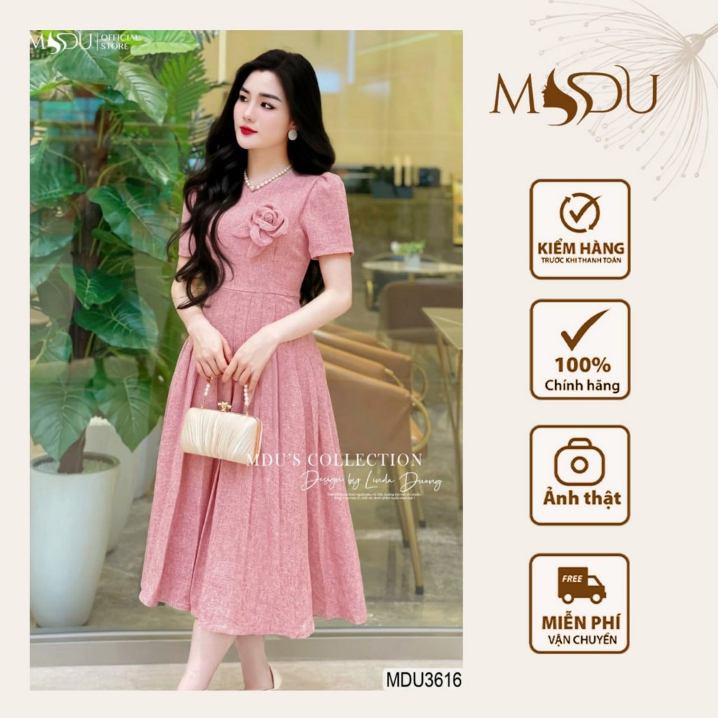 Váy Xếp Ly MDU3616 Làm Từ Chất Liệu Text Nhật Cao Cấp Với Họa Tiết Hoa Nổi Bật Từ MDU K44-D2-1