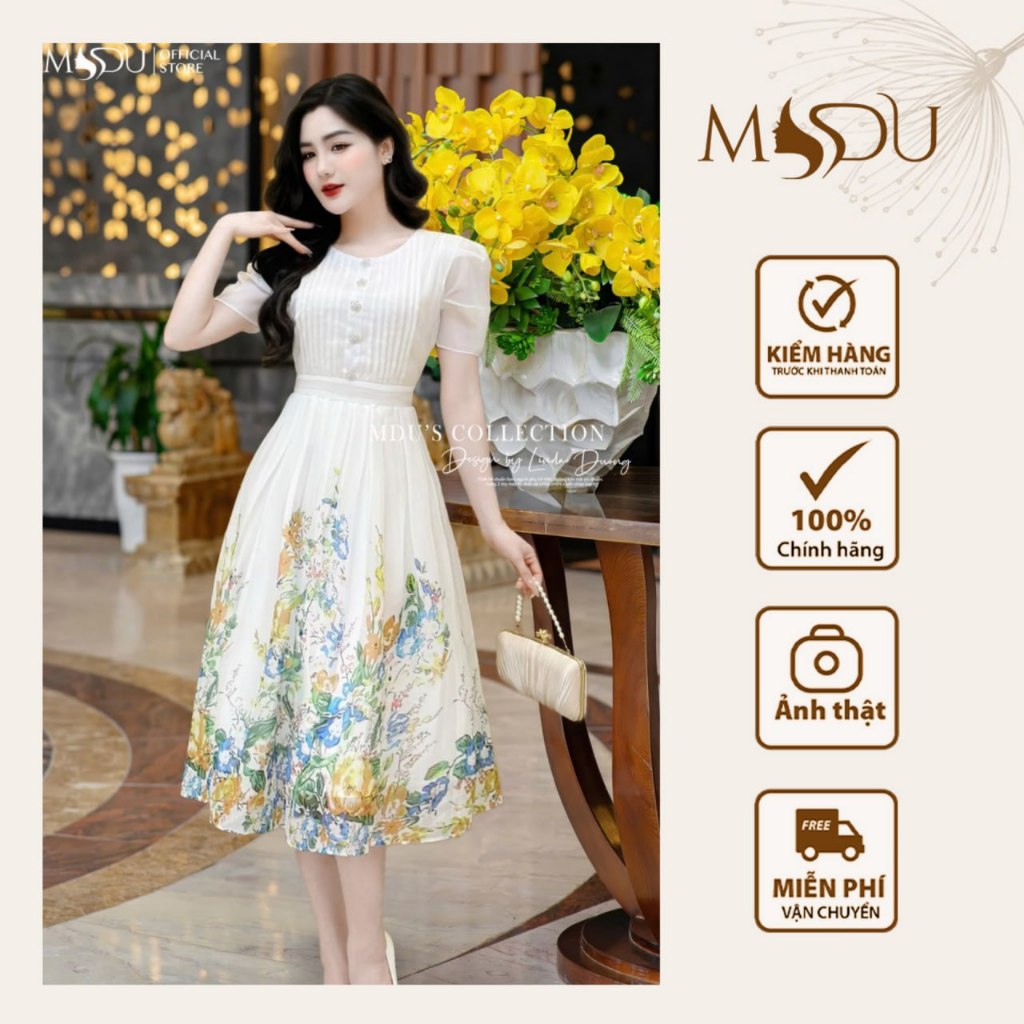 Váy Tiểu Thư MDU3210 Chất Liệu Tơ Óng Ả Kết Hợp Họa Tiết Thanh Lịch Từ MDU K68-D1-2