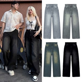 Quần Jeans Dài Wash NQ30 Ống Rộng Cạp Cao Tôn Dáng Nam Nữ Unisex