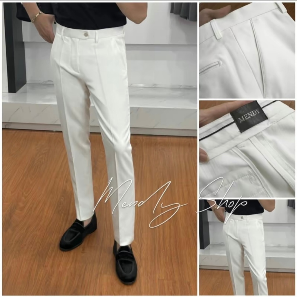 Quần âu nam màu trắng cao cấp , dáng slimfit vải chéo 79 mặc không lộ, hàng xuất xịn thời trang công