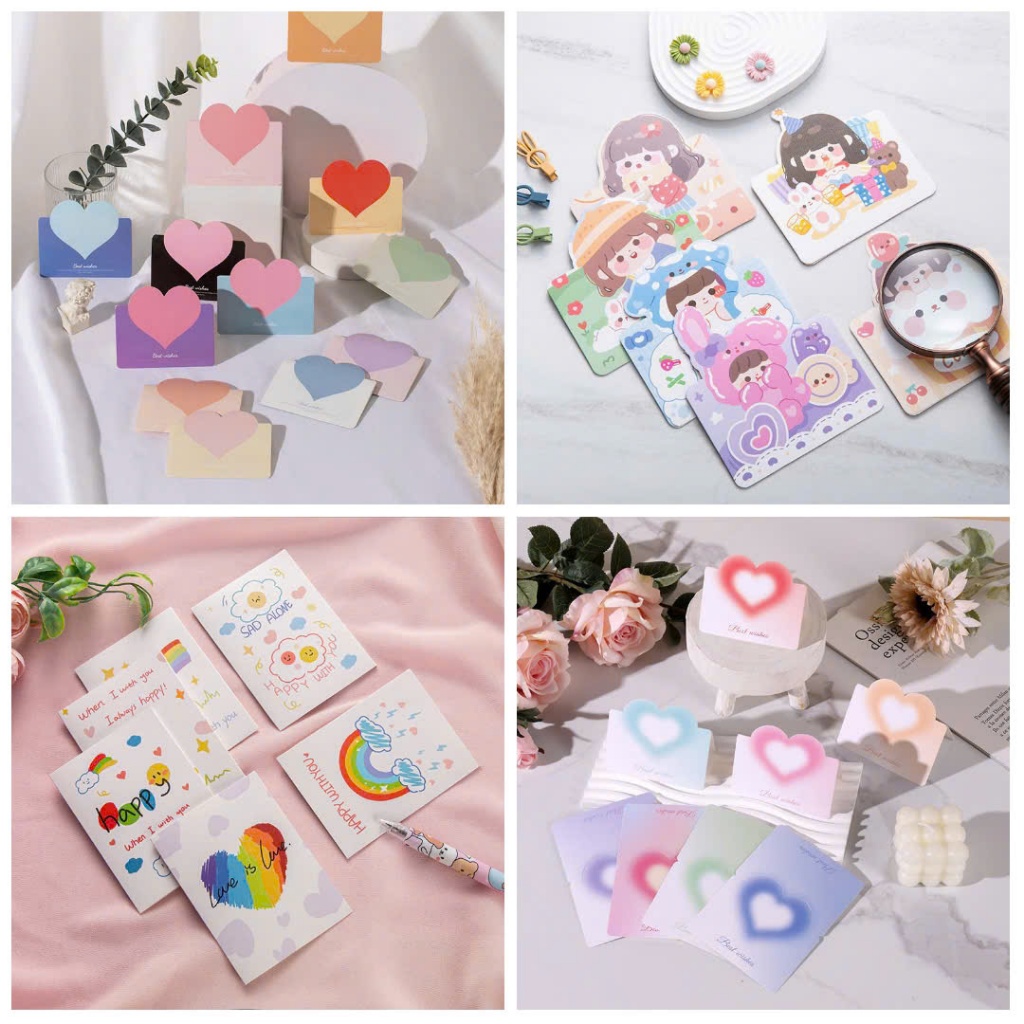 Combo 100 thiệp chúc mừng sinh nhật, làm quà tặng họa tiết dễ thương