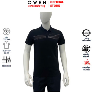  Áo thun cổ bẻ OWEN APV253627 polo nam ngắn tay Màu đen in họa tiết vải cotton mềm mại cao cấp phông dáng body fit 