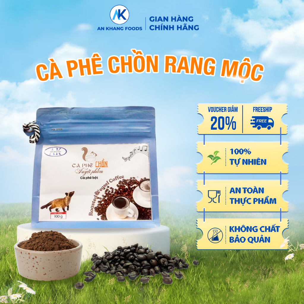 Cà phê chồn rang mộc hạt Robusta nguyên chất vị thơm ngon đặc trưng AnKhang Foods