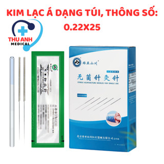 Kim châm cứu Lạc Á dạng túi hộp 500 kim - kích cỡ 0.22x25 - siêu bén, vô trùng