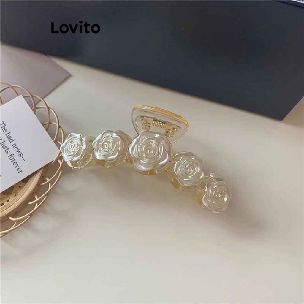 KT07 - Kẹp tóc 5 hoa hồng trắng dễ thương