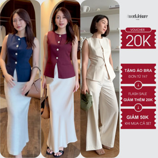 Set Áo Gile Phối Quần Thanh Lịch Thiết Kế Ôm Eo Tôn Dáng Cho Nàng Công Sở, Áo Gilet Nữ Đủ 3 Màu Tôn Da Workleisure -GAIN
